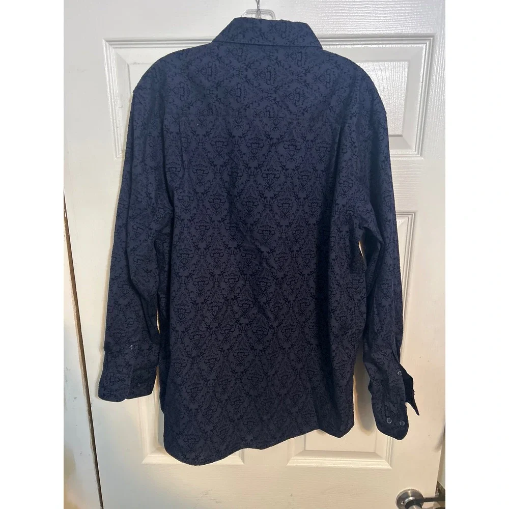 Beverly Hills Polo Club Button Down‎ Shirt Mens Large Patterned Navy Blue